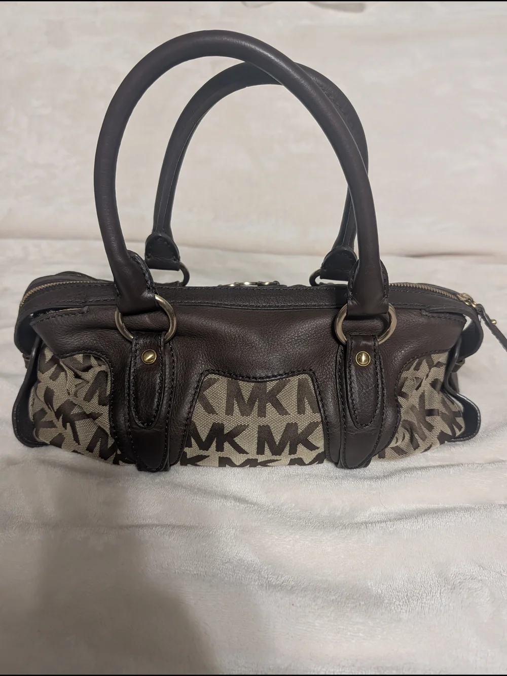 Michael Kors Brown and Tan MK Logo Gansevoot Satchel